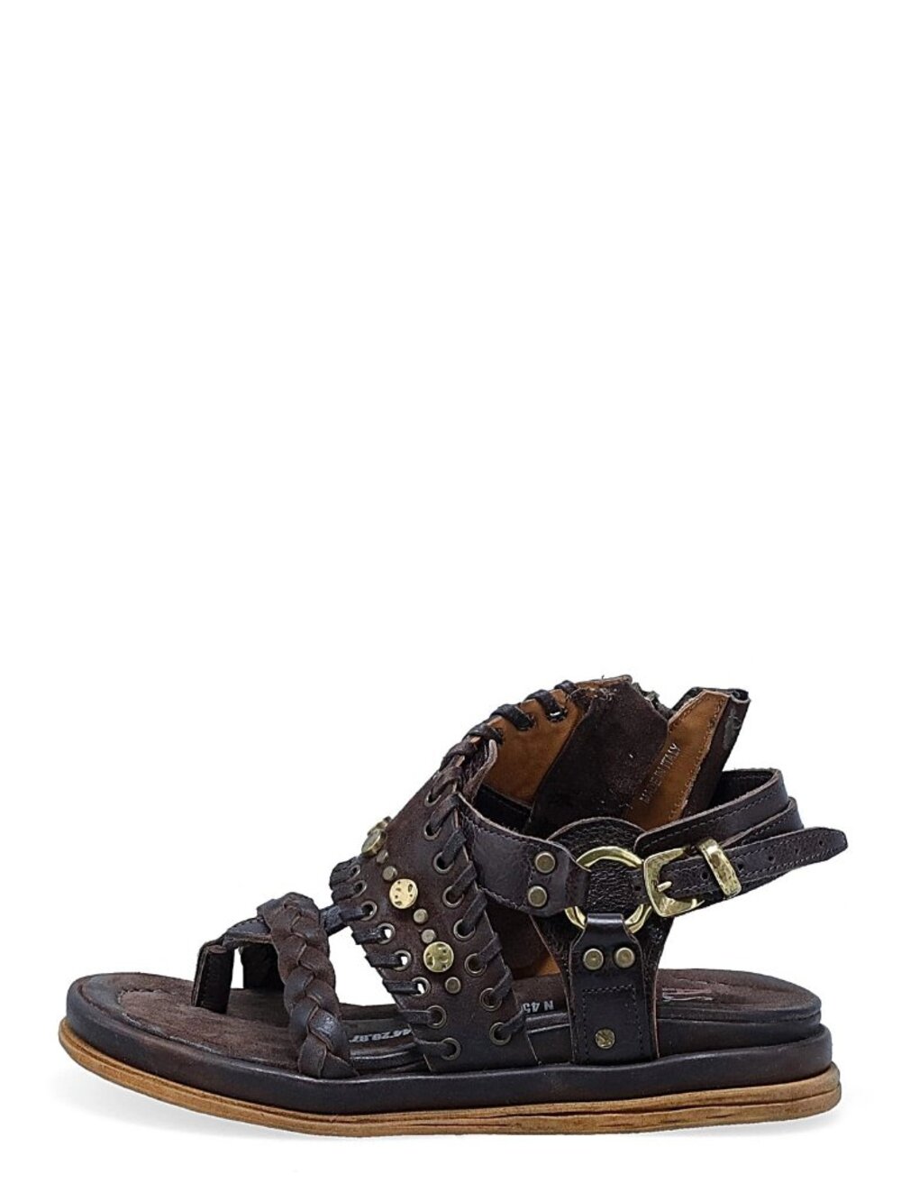 $380 A.S.98 Sullivan ANKLE STRAP SANDAL EDGY MODERN LEATHER BROWN 39 (DD16)